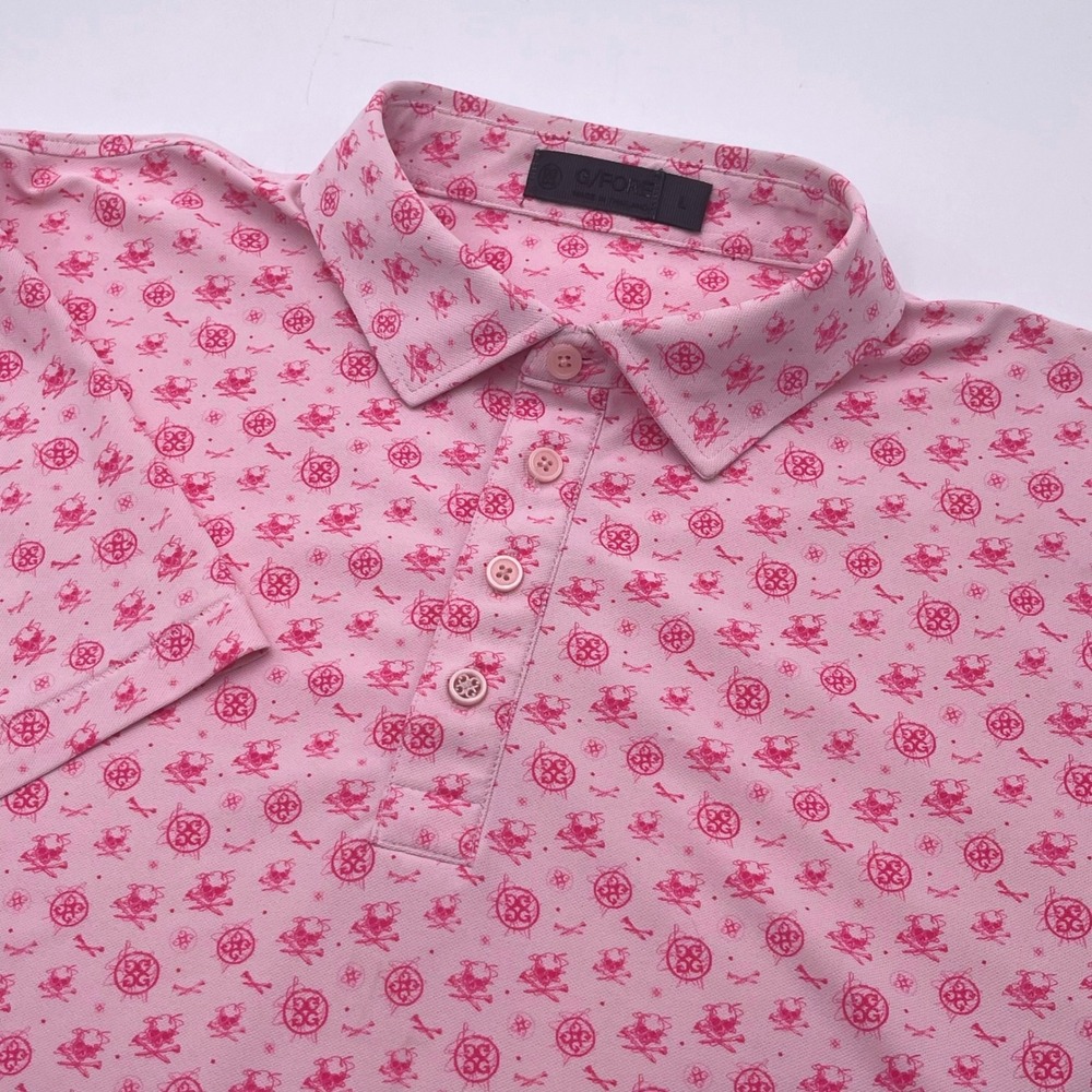 G/FORE Mens Pink Skull Crossbones Monogram Golf Polo‎ Shirt Size L Performance